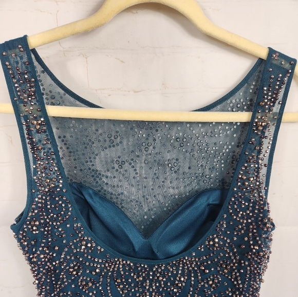 Xscape Beaded Embellished Wedding Mother of The Bride Evening Maxi Gown Green 10 - Picture 5 of 14